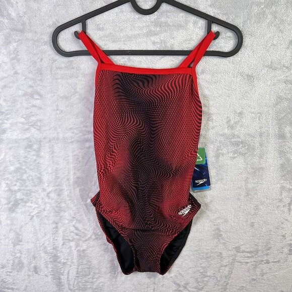 Speedo NWT One Piece Swimsuit Women's 6 Red Black Riff Flyback Swimming Racing - Picture 1 of 10